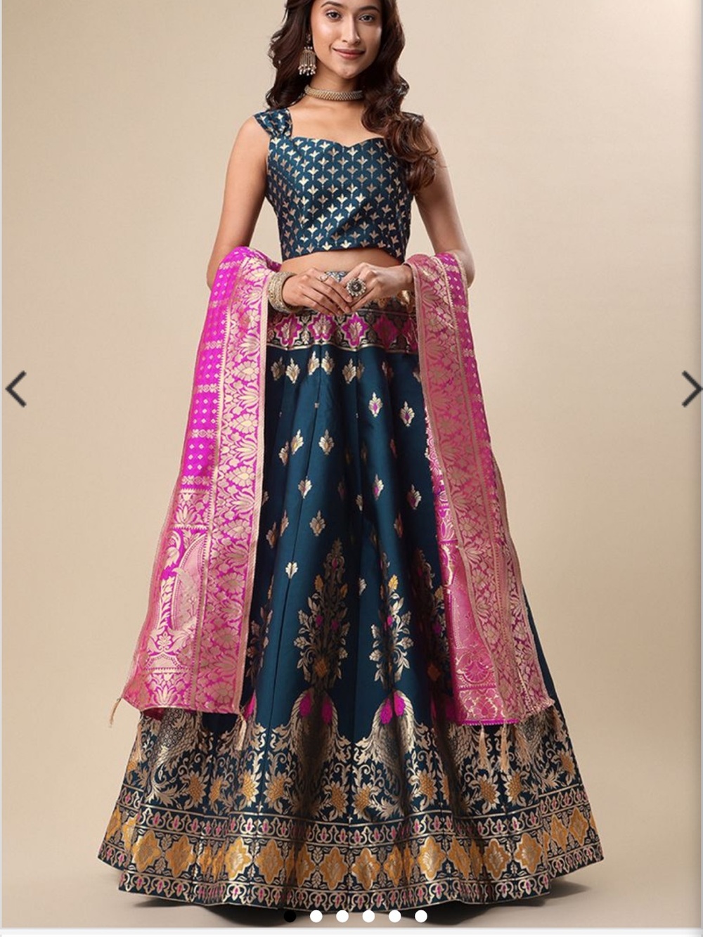 Dark Teal Woven Zari Jacquard Lehenga Set Indya
